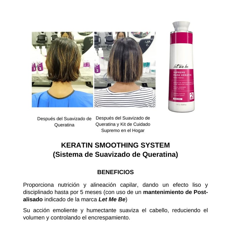Let Me Be Keratin Hair Kit â€“ Progressive Supreme Mask & Deep Cleansing Shampoo 2x1L (33.8 fl oz) â€“ Frizz Control, Intense Shine â€“ Professional Smoothing System for All Hair Types - Image 4